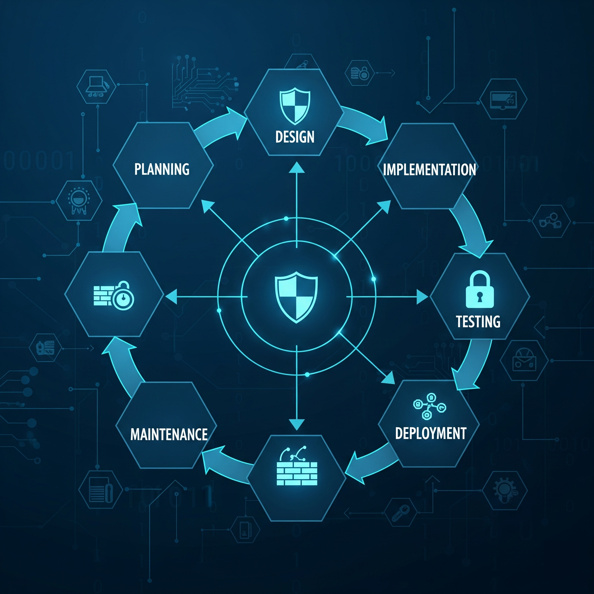 Illustration representing the Secure Software Development Lifecycle (SSDLC).
